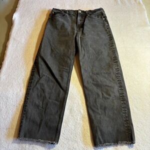 EVERLANE The Way High Jeans Organic Cotton Black Wide Leg Raw Hem Women 28 Crop